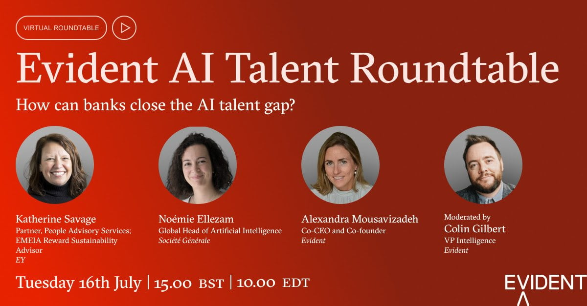 Banner advertising the Evident AI Talent Roundtable on 16 July 2024